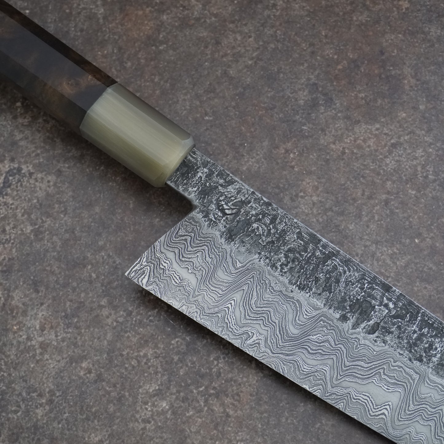 185MM Damascus Bunka With Saya